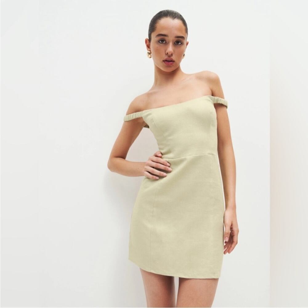 NEW Reformation Sawyer Linen Mini Dress Sz 8 Dried Herbs